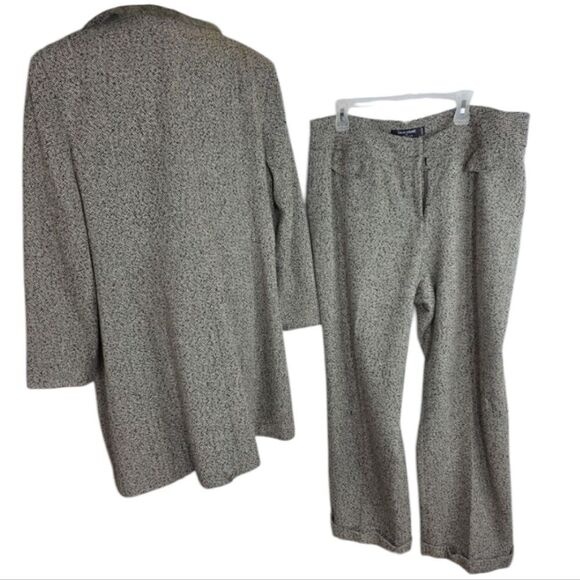 Vintage Style Signature By Larry Gray Texured Coat Set With Wide Legged Trousers - Picture 8 of 16